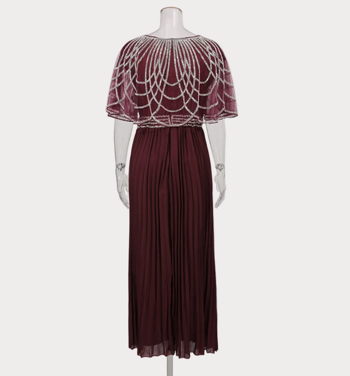 beaded cape overlay pleated maxi dress – BURGL