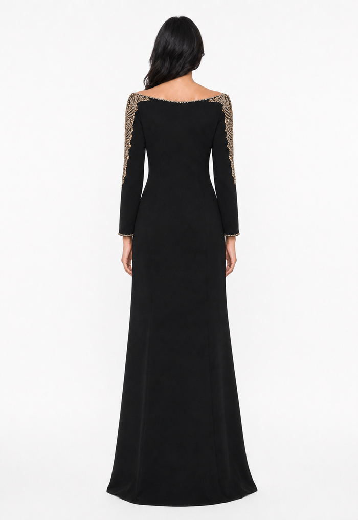 Beaded Illusion Neck Maxi Dress - Elara