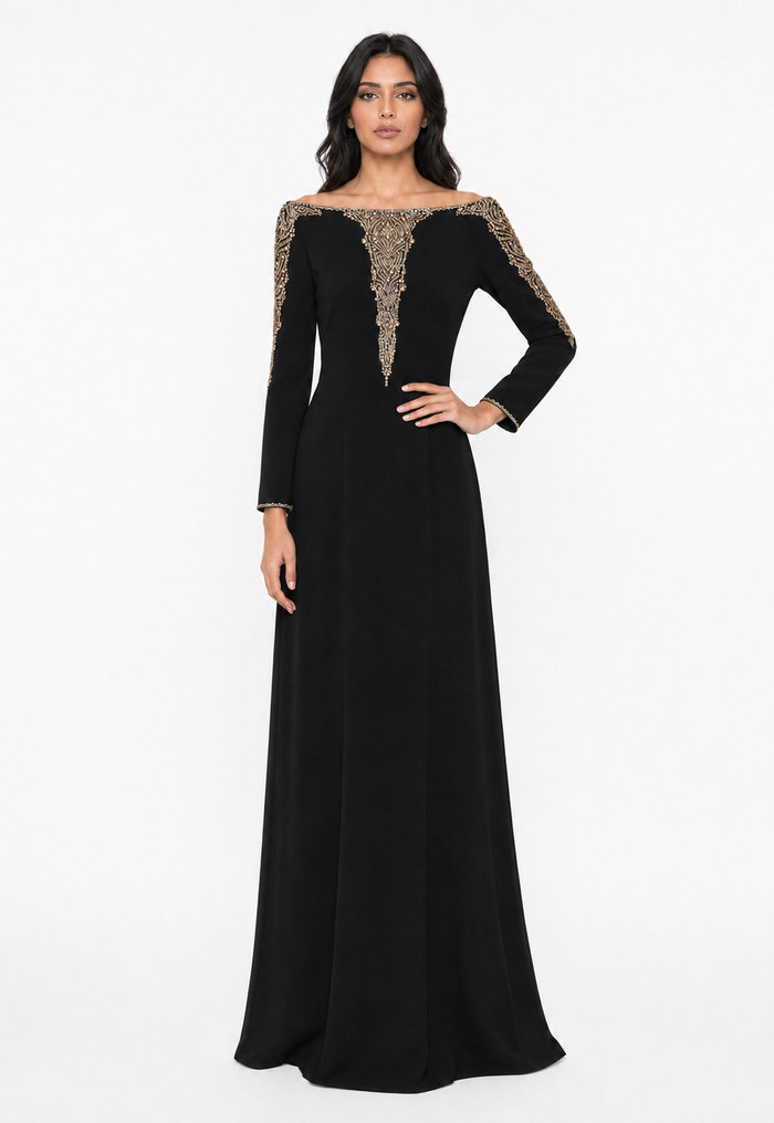 Beaded Illusion Neck Maxi Dress - Elara