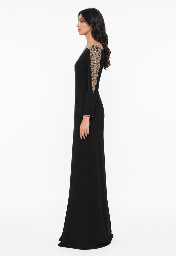 Beaded Illusion Neck Maxi Dress - Elara