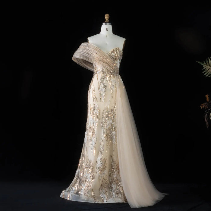 DreamyVow Champagne beaded one shoulder mermaid Evening Dress Prom Dress SS136