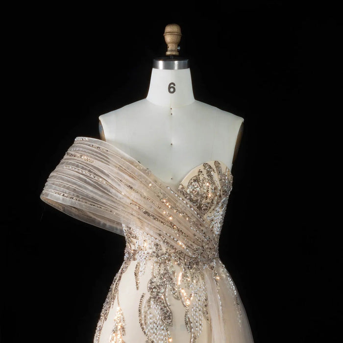 DreamyVow Champagne beaded one shoulder mermaid Evening Dress Prom Dress SS136