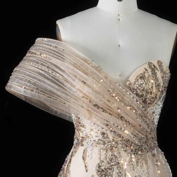 DreamyVow Champagne beaded one shoulder mermaid Evening Dress Prom Dress SS136