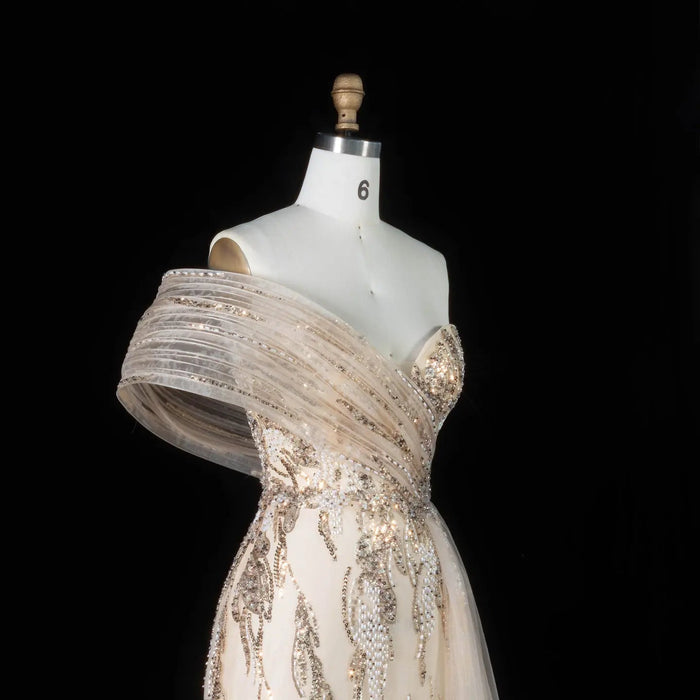 DreamyVow Champagne beaded one shoulder mermaid Evening Dress Prom Dress SS136