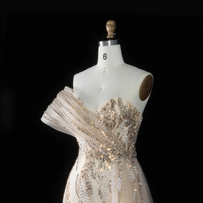 DreamyVow Champagne beaded one shoulder mermaid Evening Dress Prom Dress SS136