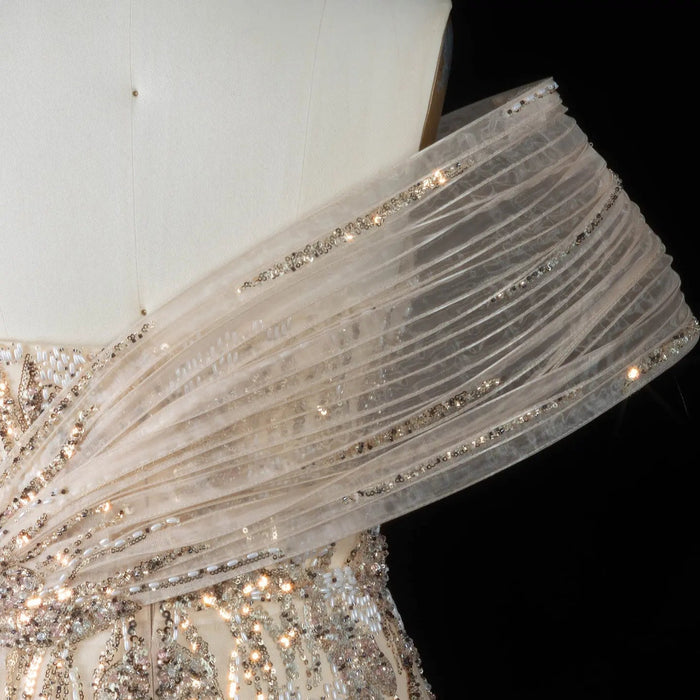 DreamyVow Champagne beaded one shoulder mermaid Evening Dress Prom Dress SS136