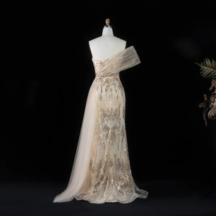 DreamyVow Champagne beaded one shoulder mermaid Evening Dress Prom Dress SS136