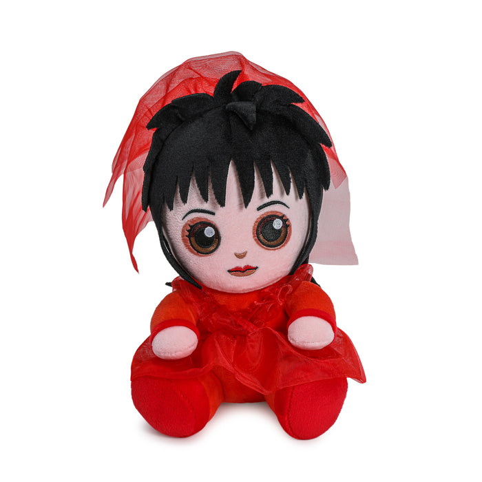 Beetlejuice Lydia Deetz plush toy in red wedding dress, 7.5-inch Phunny plush from the Beetlejuice collection.