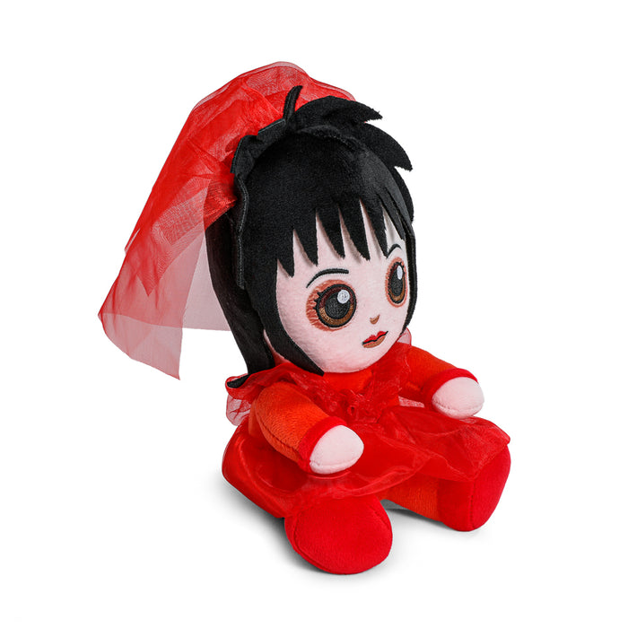 Beetlejuice Lydia Deetz plush toy in red wedding dress, 7.5-inch Phunny plush character from the Beetlejuice series.