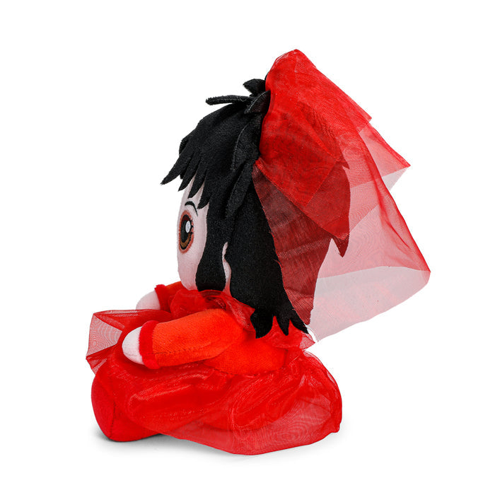 Beetlejuice Lydia Deetz plush toy in red wedding dress from the Phunny collection, featuring detailed costume and expressive face.