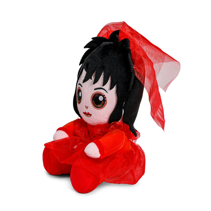Beetlejuice Lydia Deetz plush toy in red wedding dress, 7.5-inch Phunny plush character from Beetlejuice series.