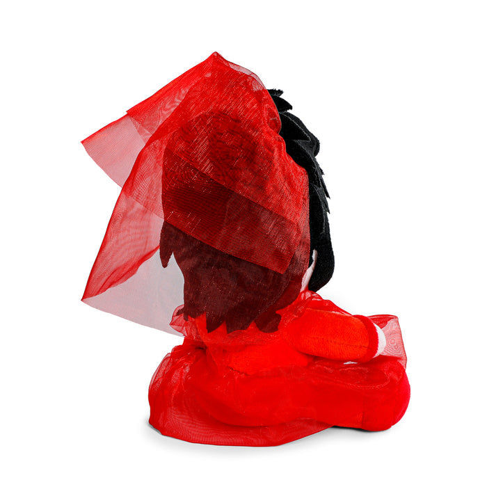 Beetlejuice Lydia Deetz plush toy in red wedding dress from Phunny, featuring detailed fabric and character design.