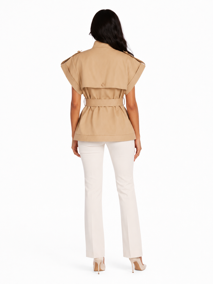 Belted Short Sleeve Trench Jacket - Sand