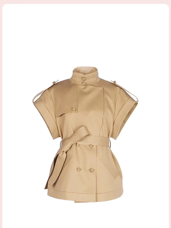 Belted Short Sleeve Trench Jacket - Sand
