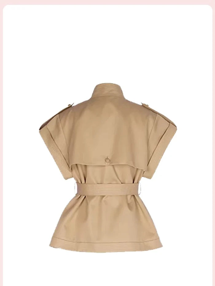 Belted Short Sleeve Trench Jacket - Sand