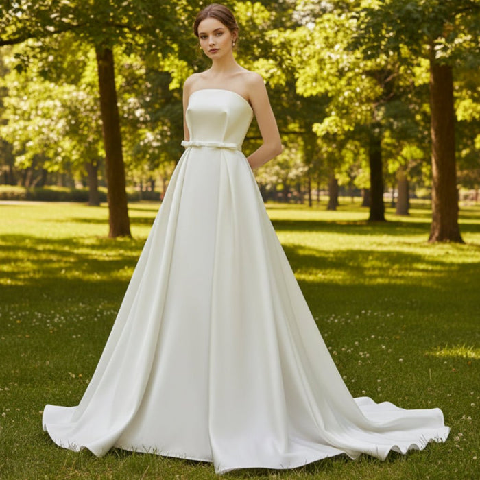 Best Strapless Straight Neckline Wedding Dress with Ruched - Rosymae