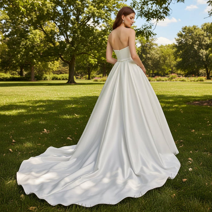 Best Strapless Straight Neckline Wedding Dress with Ruched - Rosymae