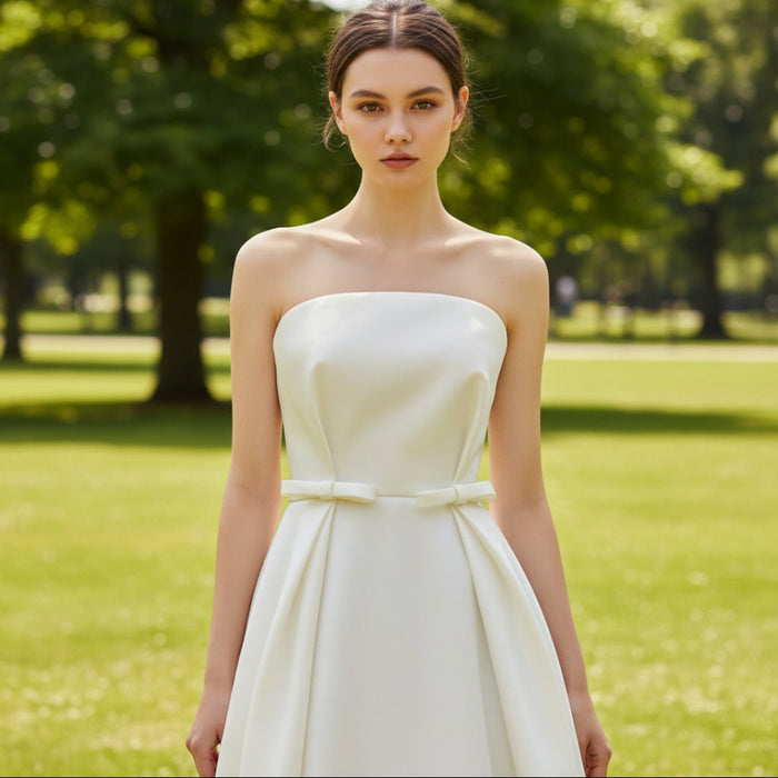 Best Strapless Straight Neckline Wedding Dress with Ruched - Rosymae