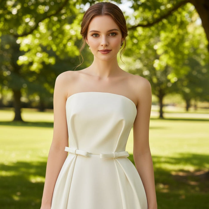 Best Strapless Straight Neckline Wedding Dress with Ruched - Rosymae