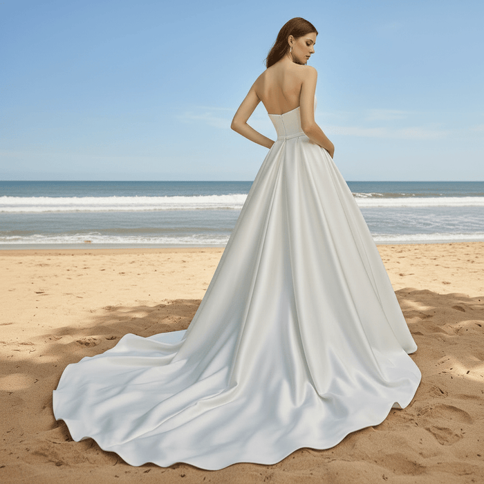 Best Strapless Straight Neckline Wedding Dress with Ruched - Rosymae