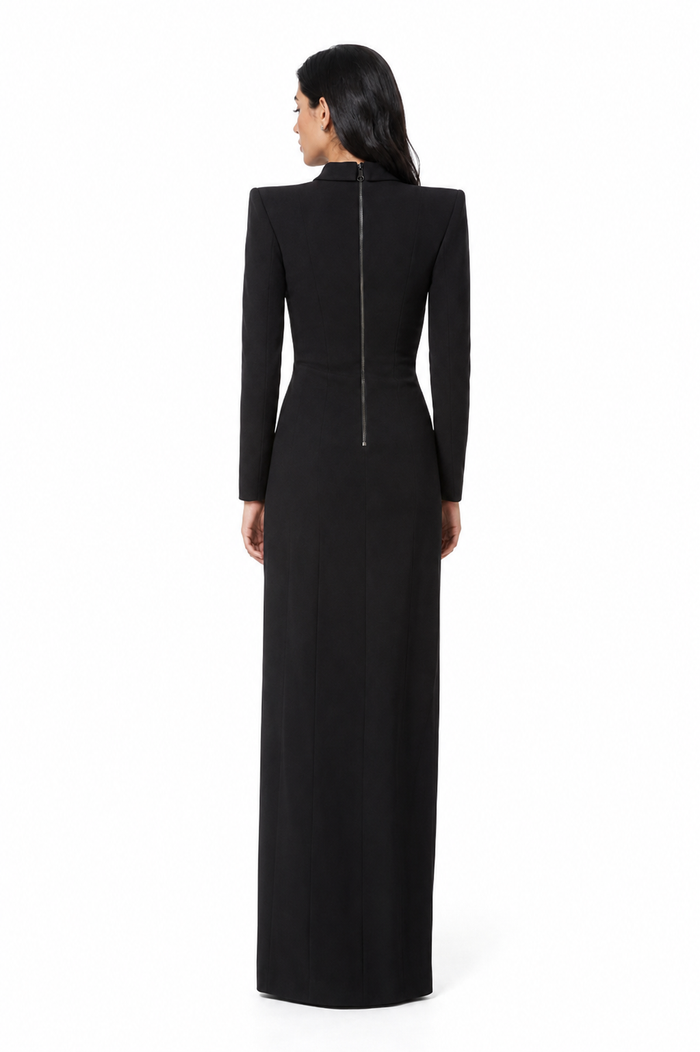 Black Crystal Embellished Blazer Evening Gown – Elara