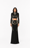 Black Crystal Embellished Two-Piece Evening Set – Elara