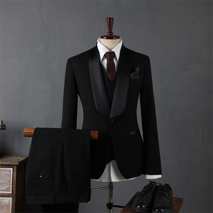 Black Korean Style Slim Fit Wedding Groomsman Men's Suit Set - Rosymae