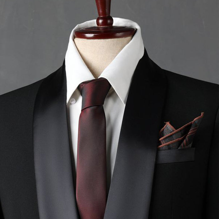 Black Korean Style Slim Fit Wedding Groomsman Men's Suit Set - Rosymae