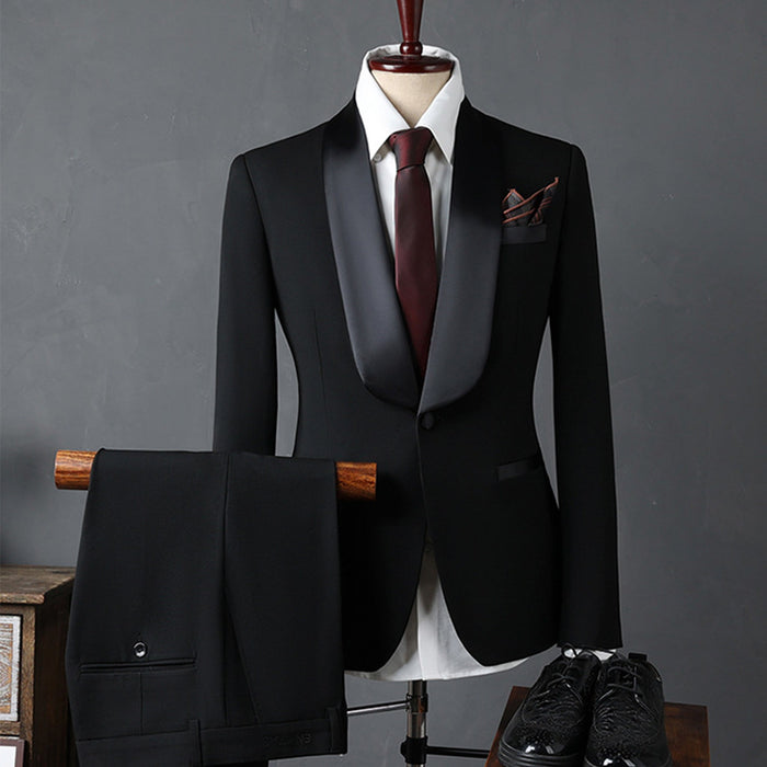 Black Korean Style Slim Fit Wedding Groomsman Men's Suit Set - Rosymae