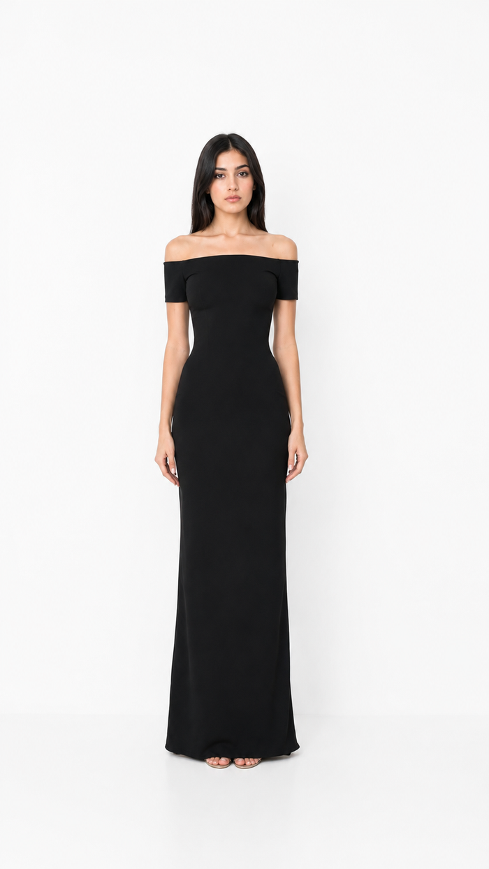 Black Off-Shoulder Column Maxi Dress – NOIRA