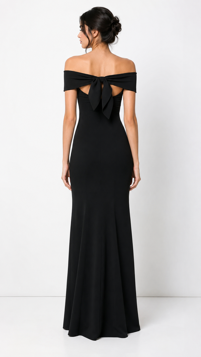 Black Off-Shoulder Column Maxi Dress – NOIRA