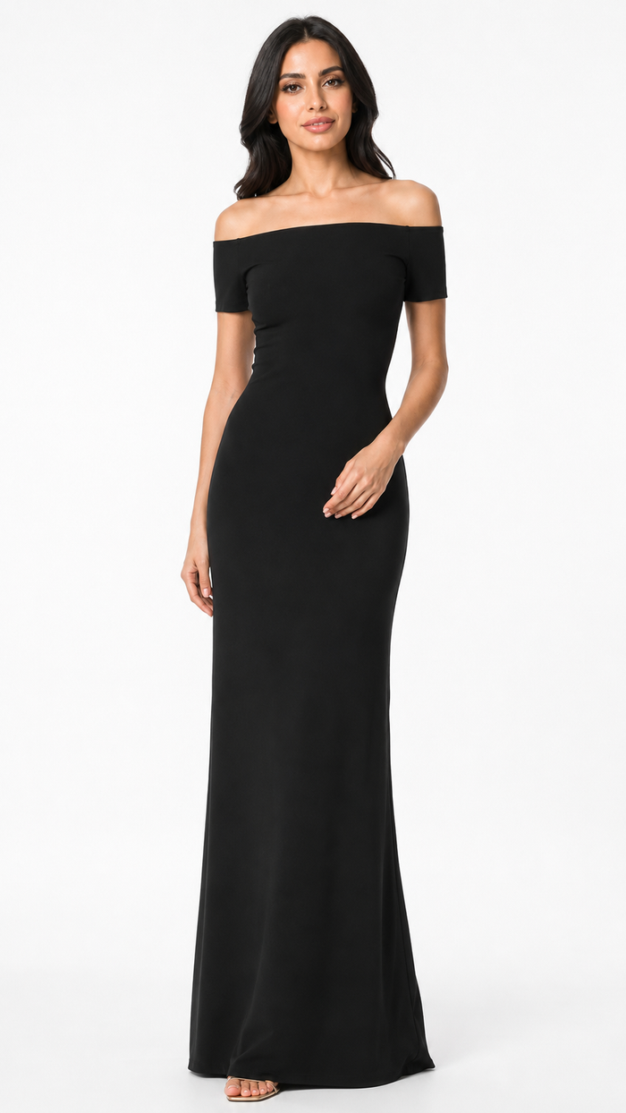 Black Off-Shoulder Column Maxi Dress – NOIRA