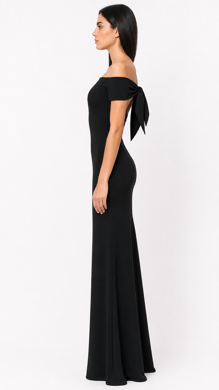 Black Off-Shoulder Column Maxi Dress – NOIRA