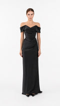 Black Off-Shoulder Satin Evening Gown – VERA