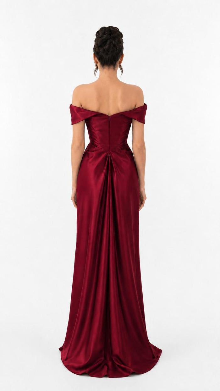 Black Off-Shoulder Satin Evening Gown – VERA