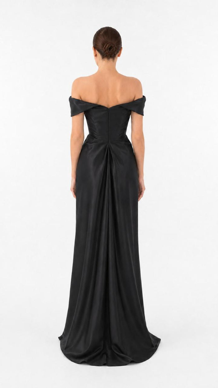 Black Off-Shoulder Satin Evening Gown – VERA