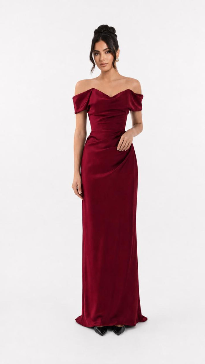 Black Off-Shoulder Satin Evening Gown – VERA