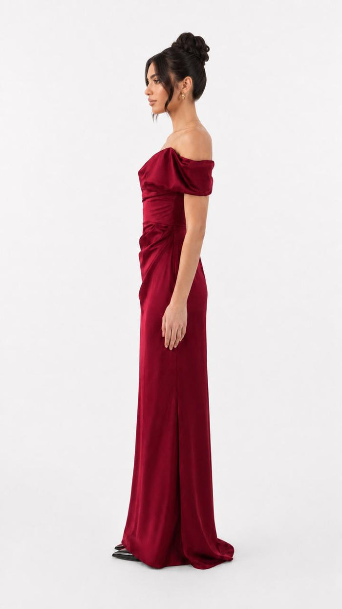 Black Off-Shoulder Satin Evening Gown – VERA