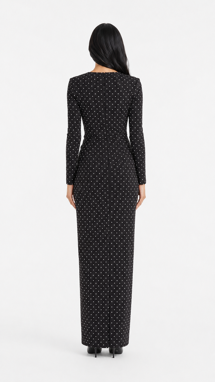 Black Polka Dot Buckle Maxi Dress – Nova
