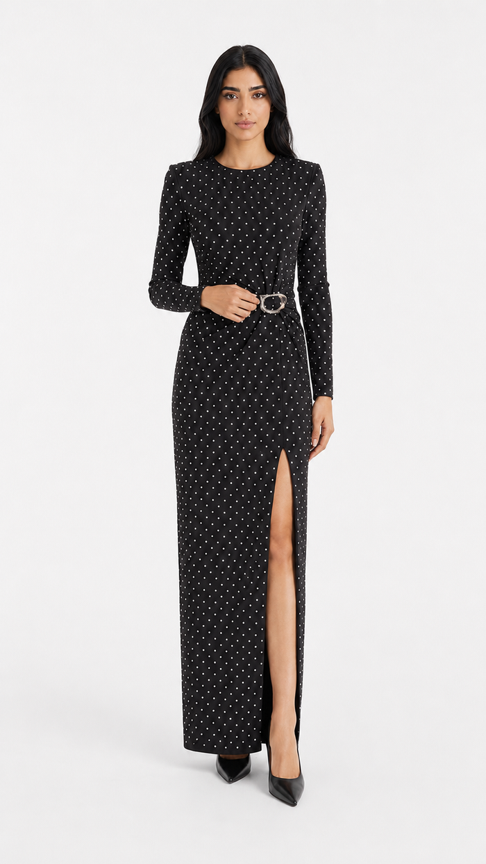 Black Polka Dot Buckle Maxi Dress – Nova