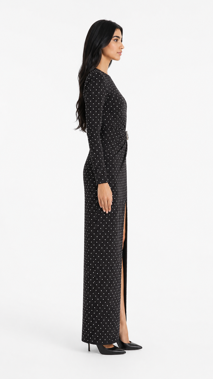 Black Polka Dot Buckle Maxi Dress – Nova