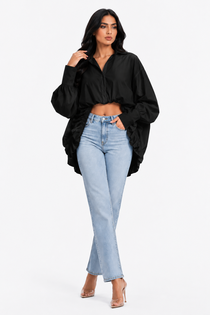 Black Ruched Statement Shirt – Noir