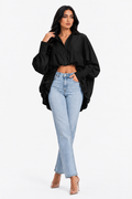 Black Ruched Statement Shirt – Noir