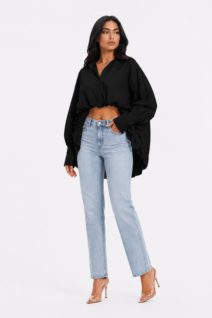 Black Ruched Statement Shirt – Noir