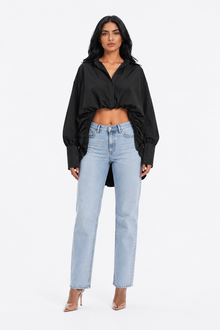 Black Ruched Statement Shirt – Noir