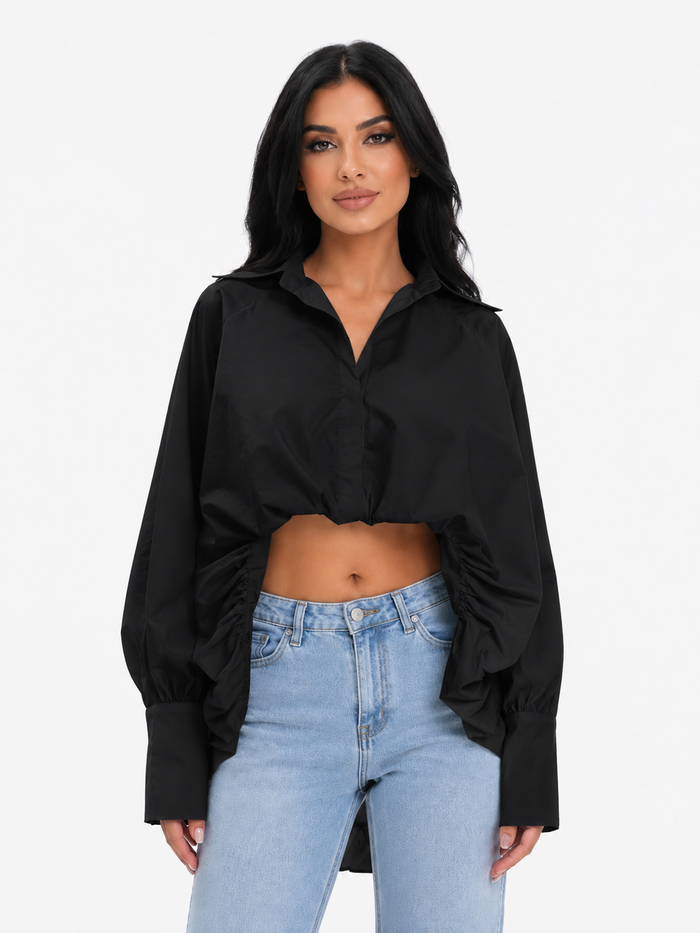 Black Ruched Statement Shirt – Noir