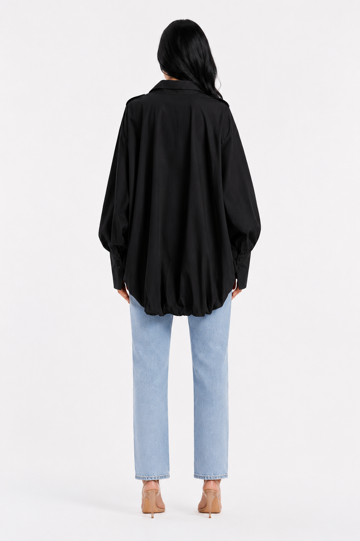 Black Ruched Statement Shirt – Noir
