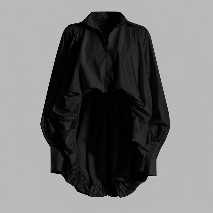 Black Ruched Statement Shirt – Noir