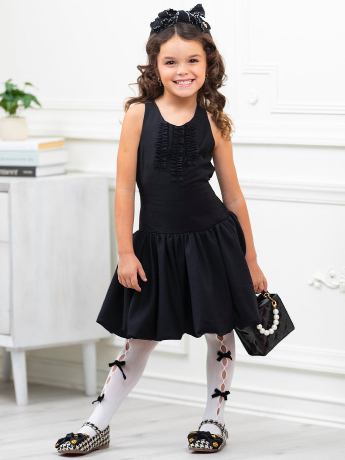 Black Sophisticated Sweetheart Ruffle Trim Dress by Kids Couture Mia Belle Girls