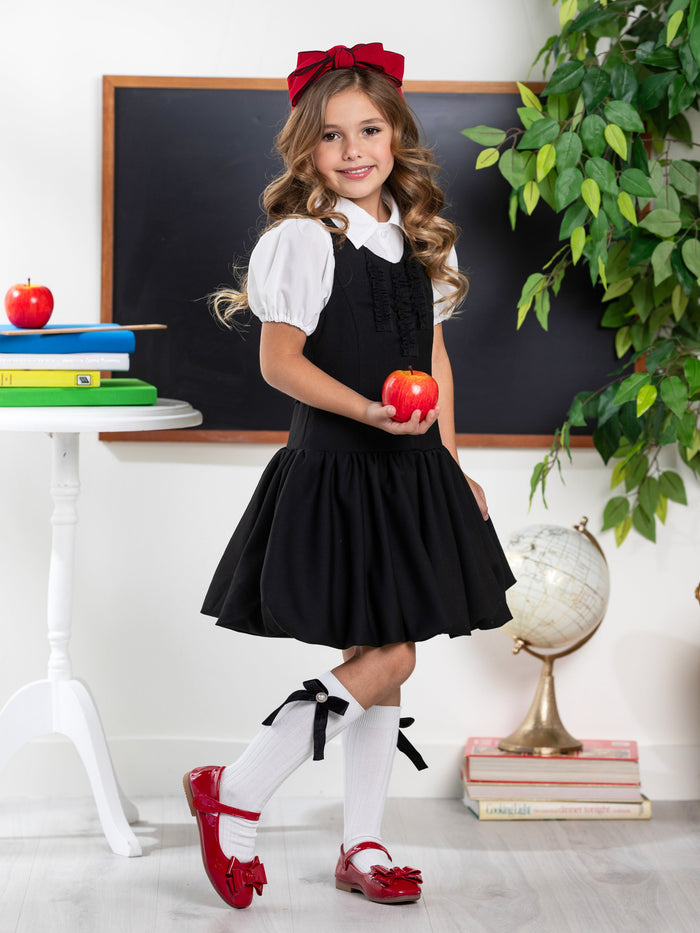 Black Sophisticated Sweetheart Ruffle Trim Dress by Kids Couture Mia Belle Girls